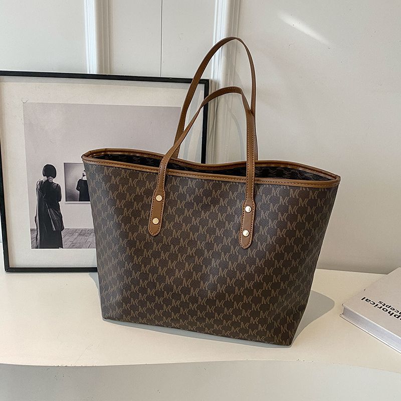 Coffee Chic Monogram Print Tote Bag - Large Capacity Shoulder Handbag for Work & Commuting V888-ELOSUNG38048