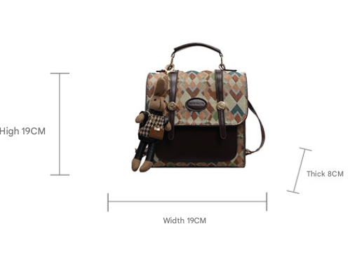 Khaki Vintage Geometric Print Convertible Mini Backpack - 3-Way Satchel with Cute Bunny Charm V888-ELOSUNG38052