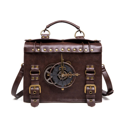 Retro Steampunk Satchel Bag with Decorative Clock & Gears - Gothic Crossbody Purse V888-ELOSUNG38080