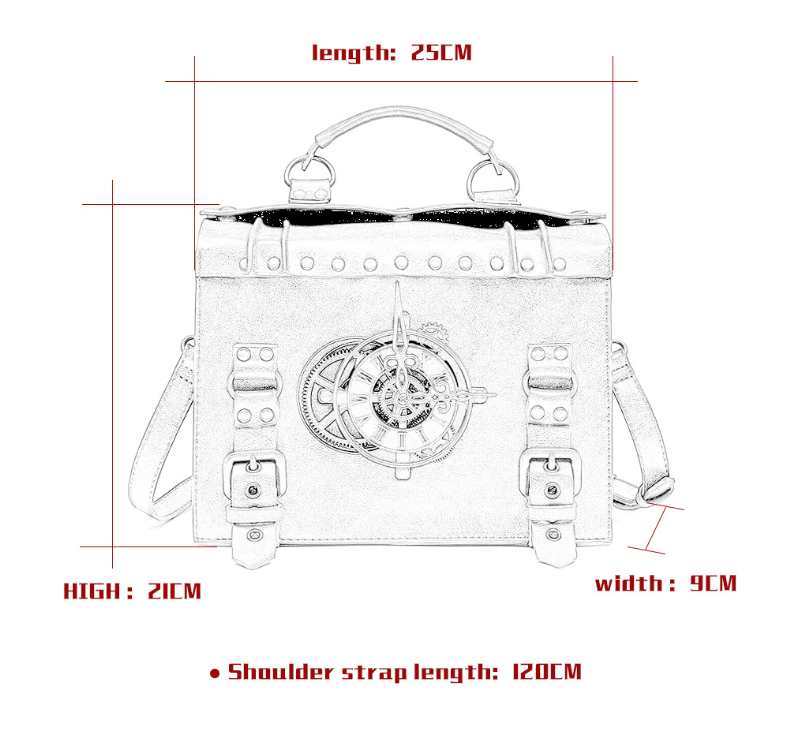 Retro Steampunk Satchel Bag with Decorative Clock & Gears - Gothic Crossbody Purse V888-ELOSUNG38080