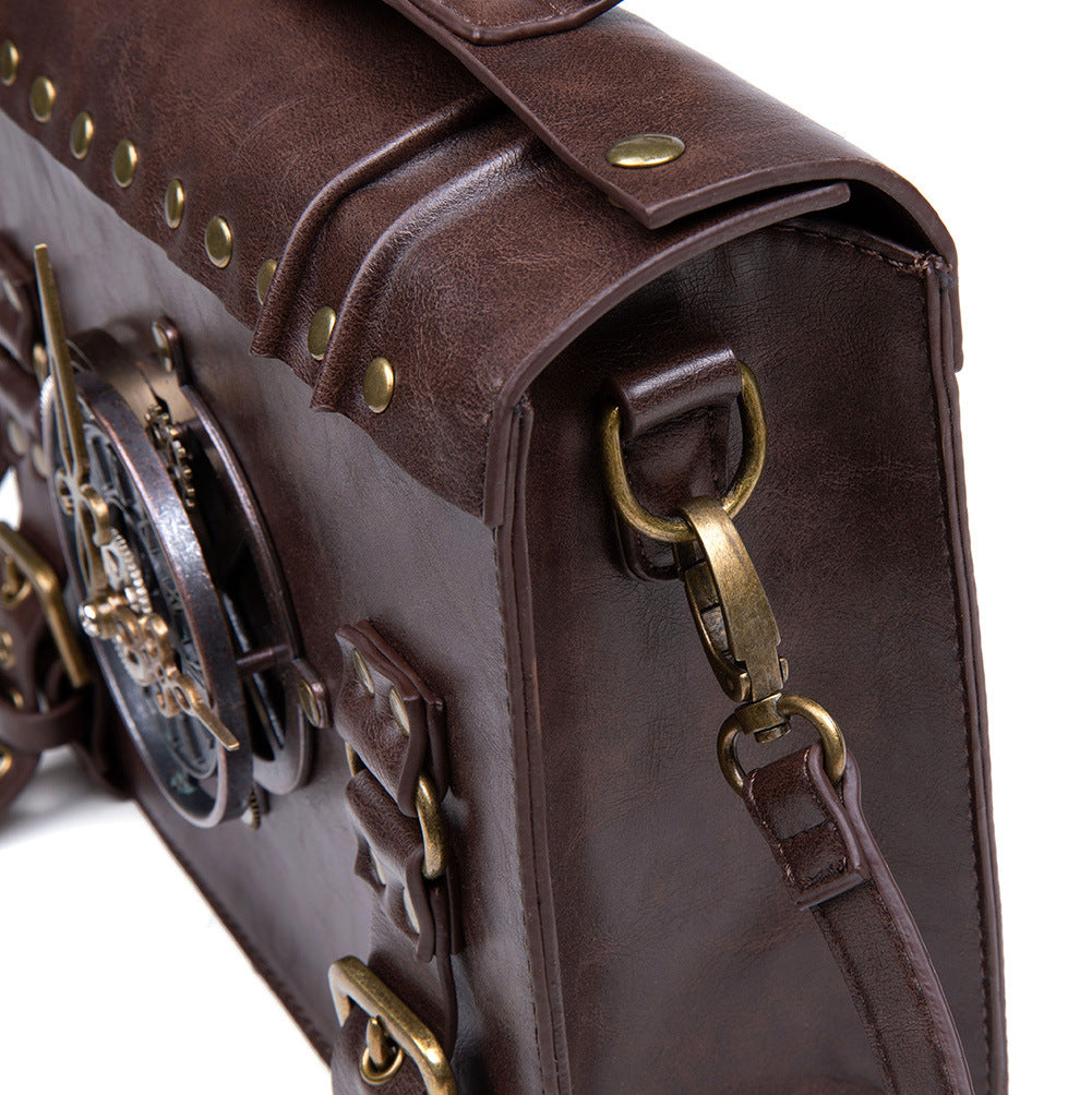 Retro Steampunk Satchel Bag with Decorative Clock & Gears - Gothic Crossbody Purse V888-ELOSUNG38080