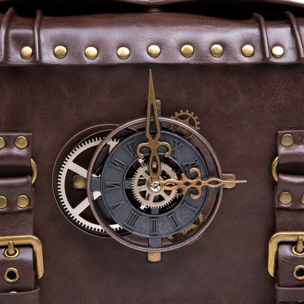 Retro Steampunk Satchel Bag with Decorative Clock & Gears - Gothic Crossbody Purse V888-ELOSUNG38080