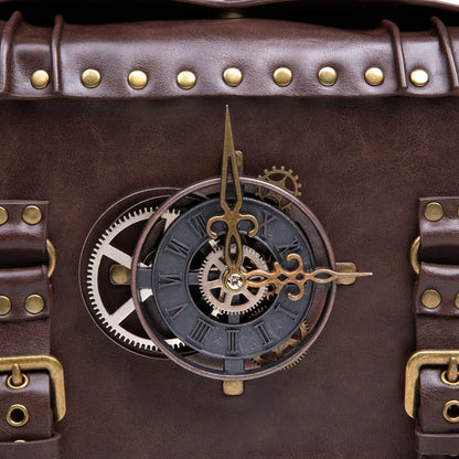 Retro Steampunk Satchel Bag with Decorative Clock & Gears - Gothic Crossbody Purse V888-ELOSUNG38080