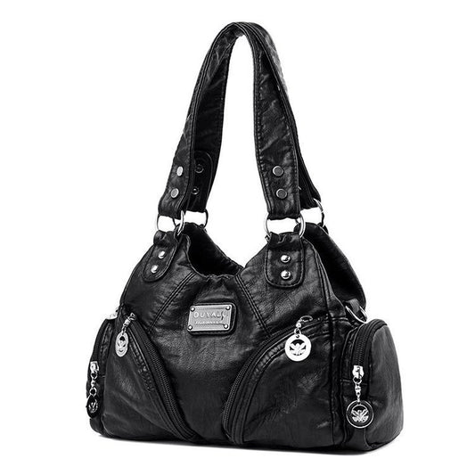 Black Vintage Soft Leather Hobo Bag for Women - Multi-Pocket Shoulder Purse & Crossbody Handbag V888-ELOSUNG38082