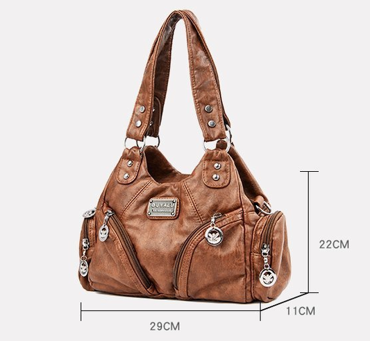 Black Vintage Soft Leather Hobo Bag for Women - Multi-Pocket Shoulder Purse & Crossbody Handbag V888-ELOSUNG38082