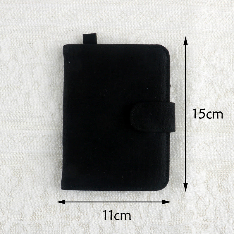 Black DIY Canvas Passport Holder with 4 Random Patches - Customizable Travel Document Wallet V888-ELOSUNG38086