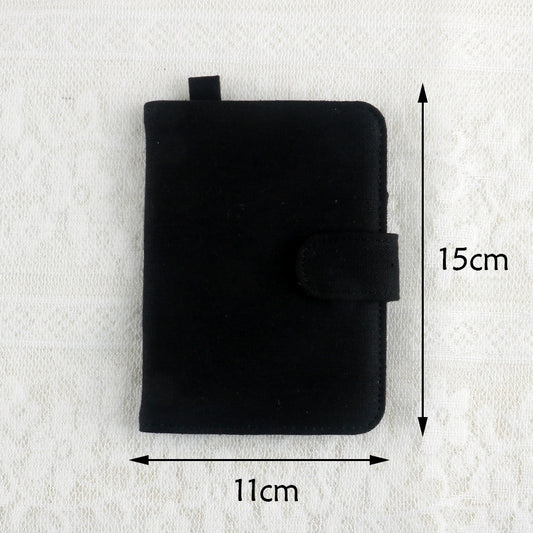 Black DIY Canvas Passport Holder with 4 Random Patches - Customizable Travel Document Wallet V888-ELOSUNG38086