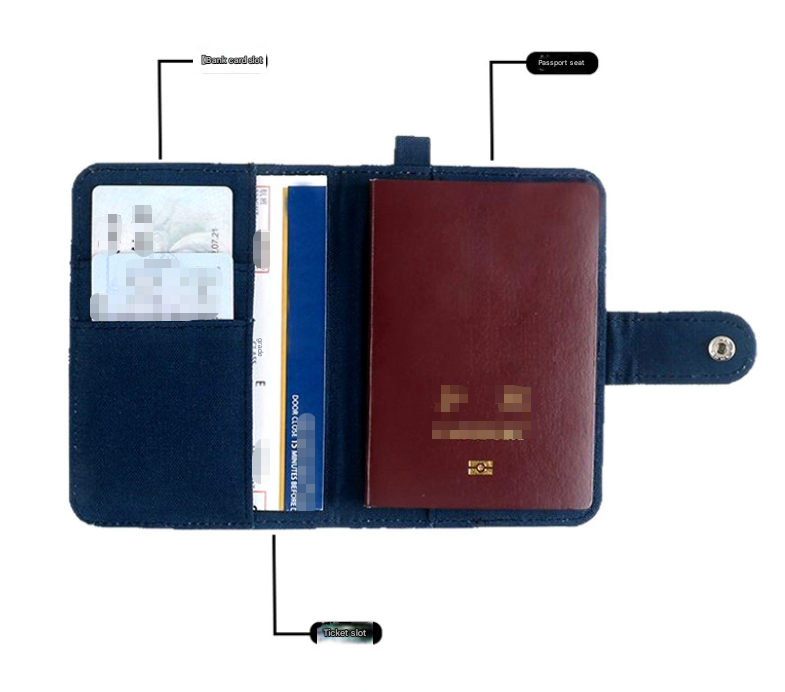 Black DIY Canvas Passport Holder with 4 Random Patches - Customizable Travel Document Wallet V888-ELOSUNG38086