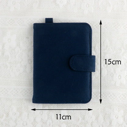 Navy Blue DIY Canvas Passport Holder with 4 Random Patches - Customizable Travel Document Wallet V888-ELOSUNG38087