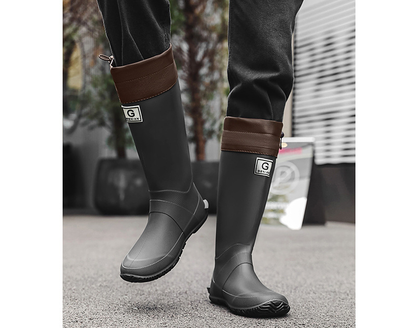 38# Black Foldable Knee-High Rain Boots - Packable Waterproof Non-Slip Wellies for Travel & Festivals V888-ELOSUNG38091