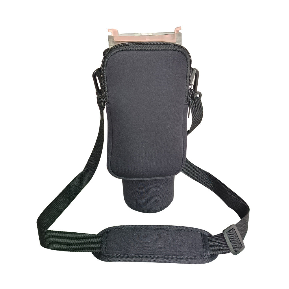 Black Crossbody Tumbler Carrier with Detachable Wallet Pouch and Adjustable Strap V888-ELOSUNG38098