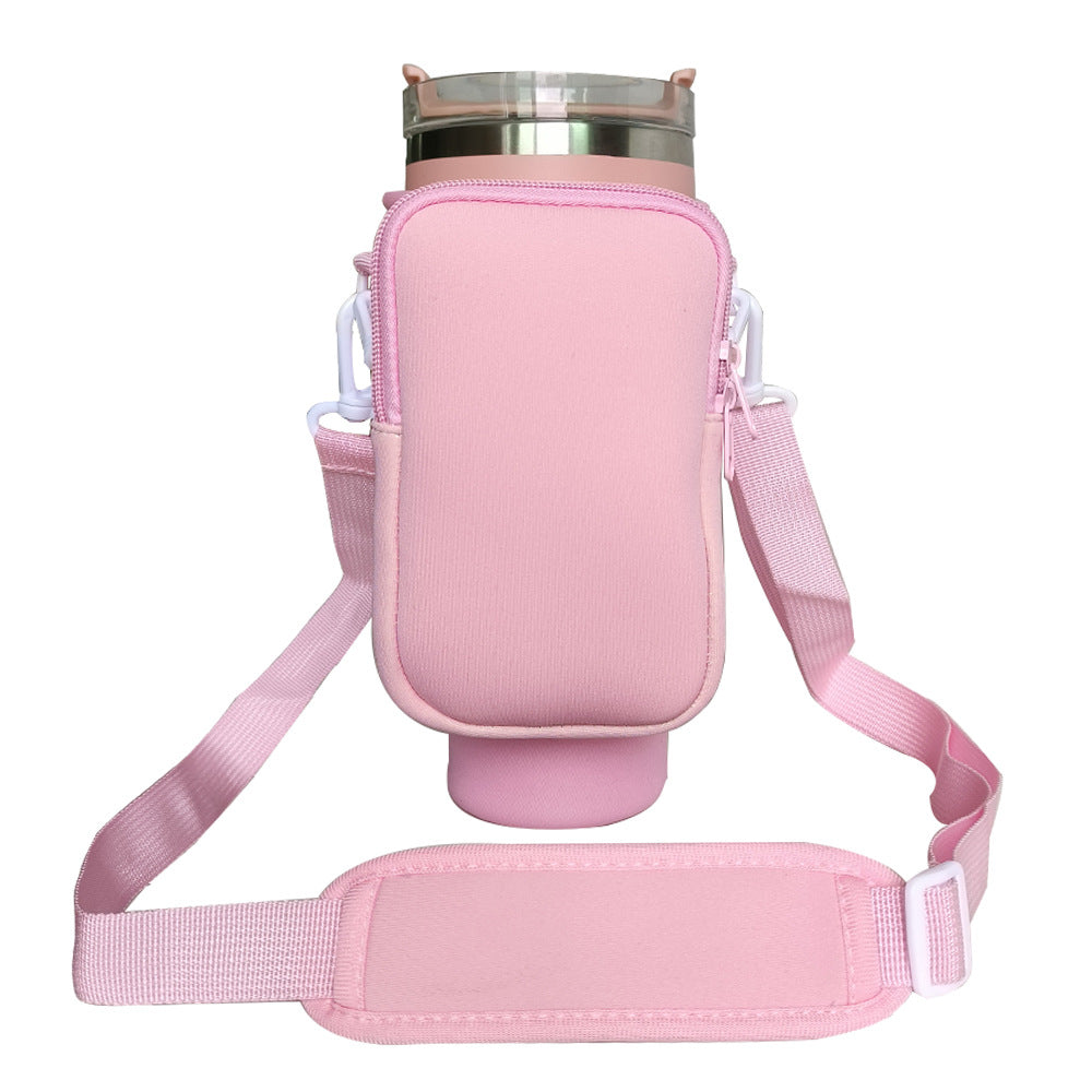 Pink Crossbody Tumbler Carrier with Detachable Wallet Pouch and Adjustable Strap V888-ELOSUNG38099