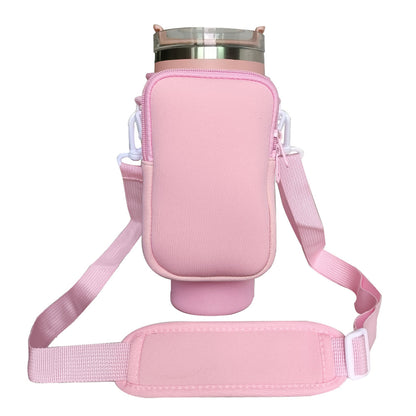 Pink Crossbody Tumbler Carrier with Detachable Wallet Pouch and Adjustable Strap V888-ELOSUNG38099
