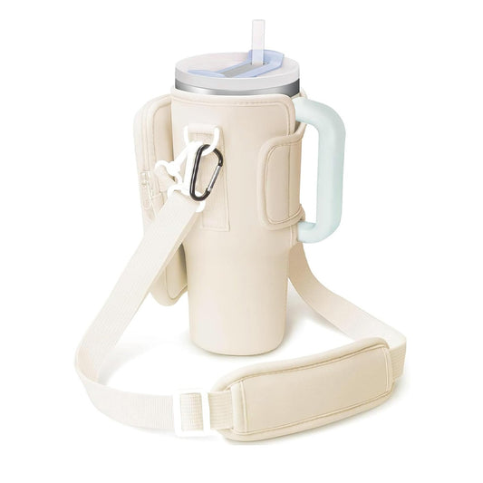 Beige Crossbody Tumbler Carrier with Detachable Wallet Pouch and Adjustable Strap V888-ELOSUNG38100