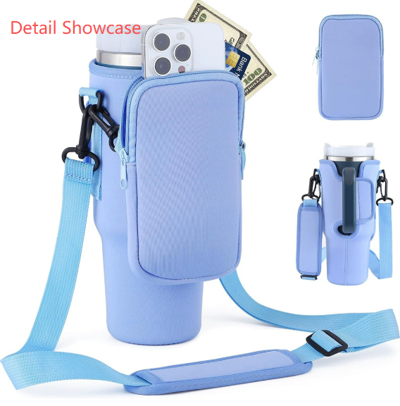 Beige Crossbody Tumbler Carrier with Detachable Wallet Pouch and Adjustable Strap V888-ELOSUNG38100