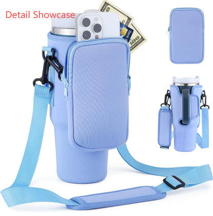 Beige Crossbody Tumbler Carrier with Detachable Wallet Pouch and Adjustable Strap V888-ELOSUNG38100