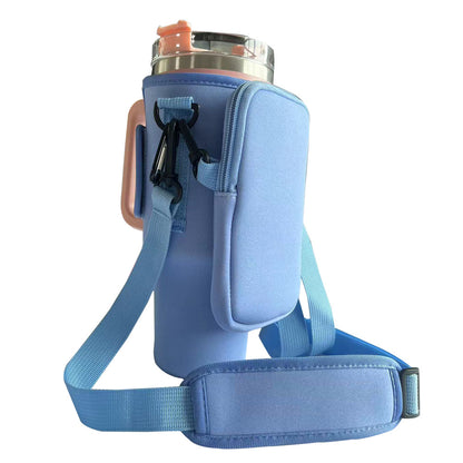 Blue Crossbody Tumbler Carrier with Detachable Wallet Pouch and Adjustable Strap V888-ELOSUNG38102