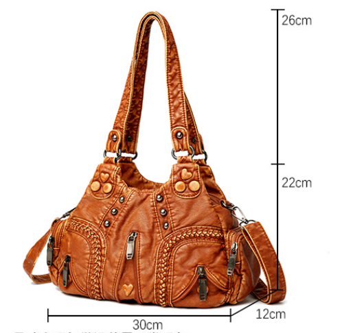 Black Women's Vintage Studded Hobo Bag - Soft Washed Leather Multi-Pocket Shoulder & Crossbody Purse V888-ELOSUNG38116