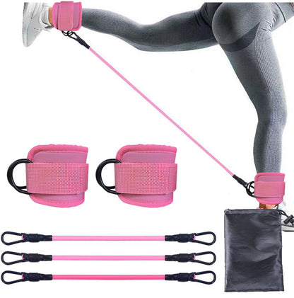 Pink Silver Snap Resistance Bands Set with Ankle Straps for Glute Kickbacks & Leg Workouts (10-30lbs) V888-ELOSUNG38117