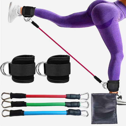 Red-blue-green Silver SnapResistance Bands Set with Ankle Straps for Glute Kickbacks & Leg Workouts (10-30lbs) V888-ELOSUNG38120