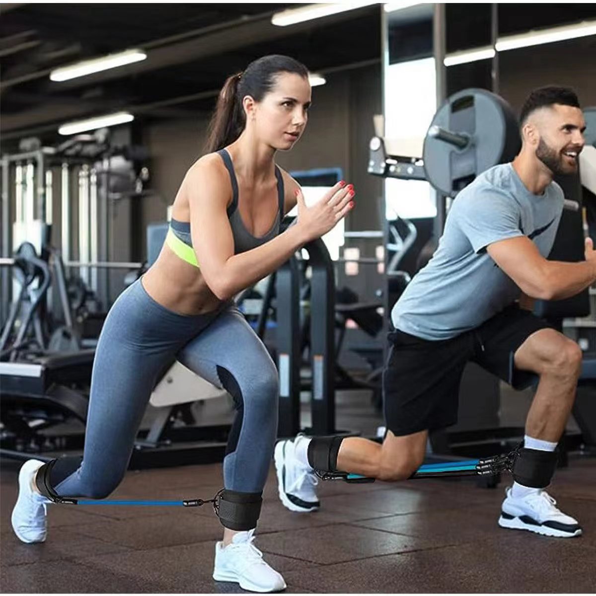 Blue Silver SnapResistance Bands Set with Ankle Straps for Glute Kickbacks & Leg Workouts (10-30lbs) V888-ELOSUNG38121