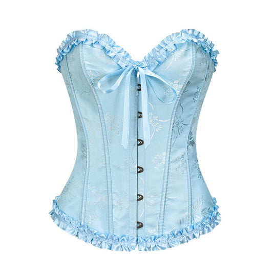 XL Blue Women's Floral Lace Overbust Corset - Waist Cincher Bustier Top for Shapewear & Costume V888-ELOSUNG38127