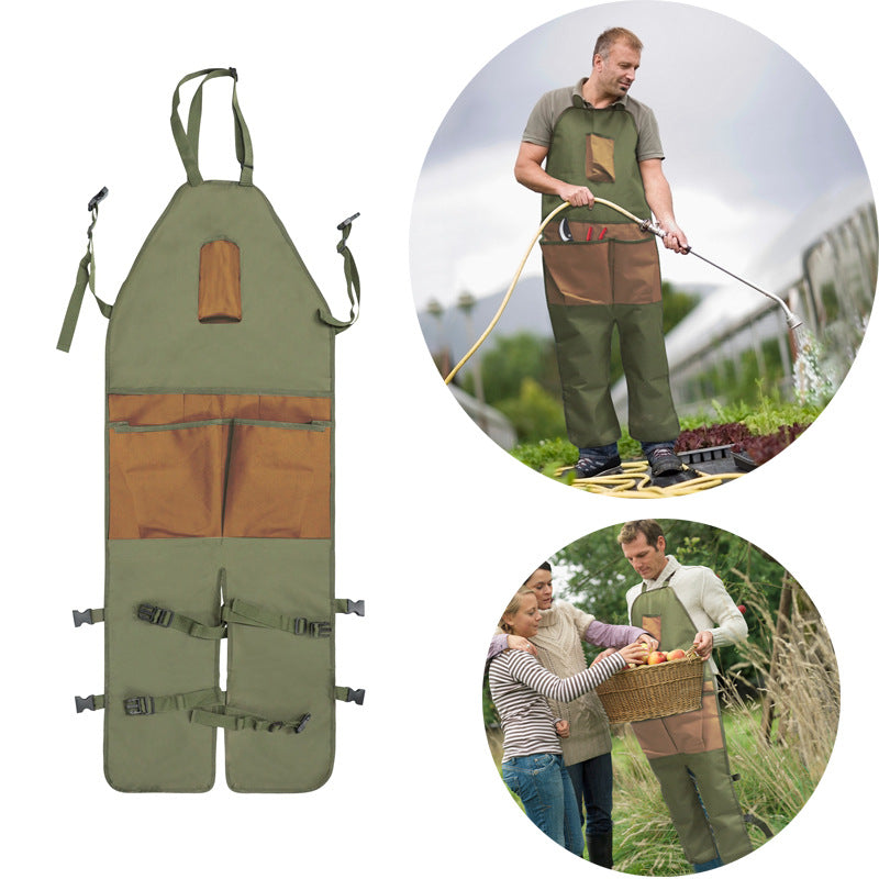 Brown Pocket Heavy-Duty Gardening Apron with Adjustable Straps and Multi-Pocket Design V888-ELOSUNG38130