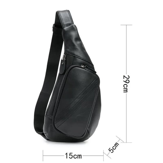 Black Men's Leather Sling Backpack - Casual Crossbody Chest Bag V888-ELOSUNG38134
