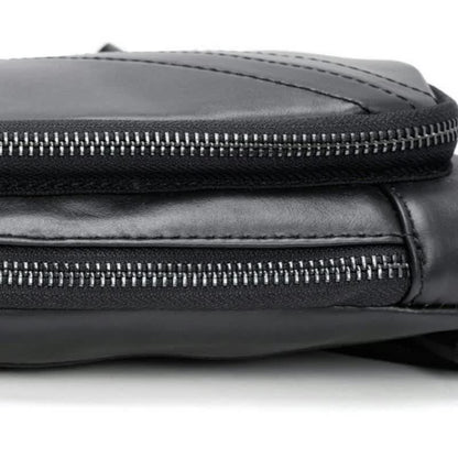 Black Men's Leather Sling Backpack - Casual Crossbody Chest Bag V888-ELOSUNG38134