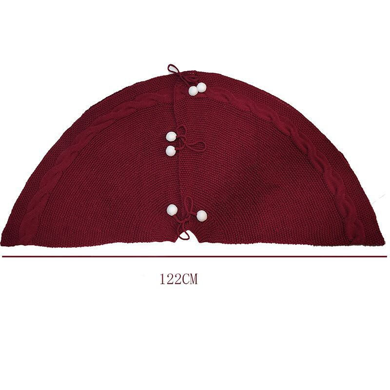 Festive Knit Christmas Tree Skirt - Acrylic Red Tree Mat with Pom-Poms 122cm V888-ELOSUNG38158