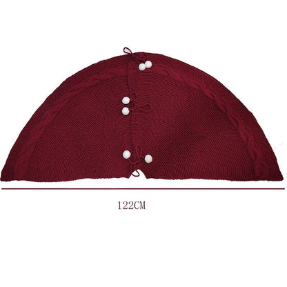 Festive Knit Christmas Tree Skirt - Acrylic Red Tree Mat with Pom-Poms 122cm V888-ELOSUNG38158