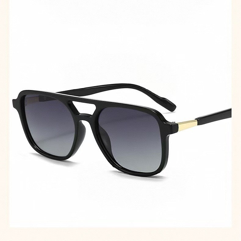 Black Retro Double Bridge Square Frame Polarized Sunglasses - Driving Sun Protection Eyewear V888-ELOSUNG38165