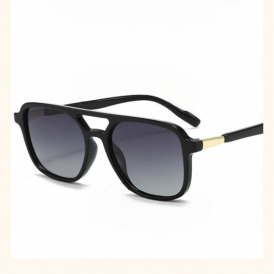 Black Retro Double Bridge Square Frame Polarized Sunglasses - Driving Sun Protection Eyewear V888-ELOSUNG38165