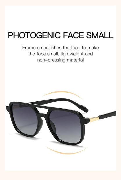 Black Retro Double Bridge Square Frame Polarized Sunglasses - Driving Sun Protection Eyewear V888-ELOSUNG38165