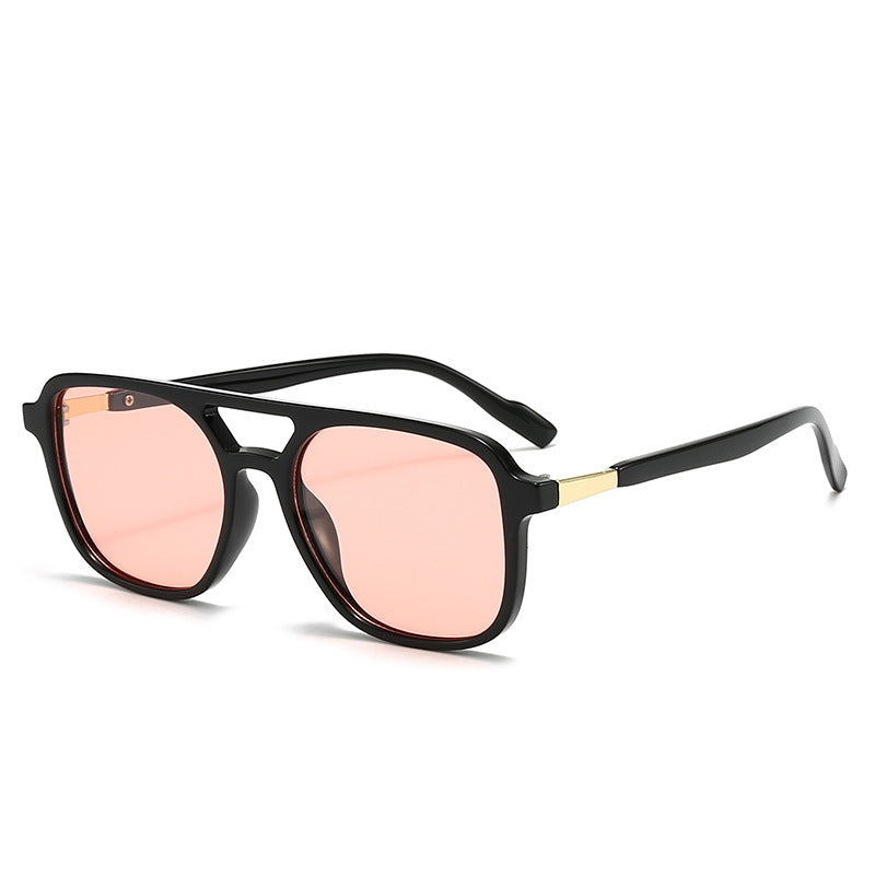 Black Frame with Translucent Pink Retro Double Bridge Square Frame Polarized Sunglasses - Driving Sun V888-ELOSUNG38166