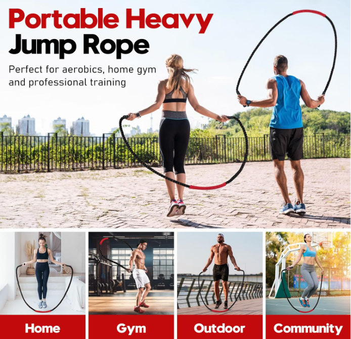 Black-red Heavy Duty Battle Rope for Jumping (25mm) - Intense Full-Body Workout for Core Strength & Muscle V888-ELOSUNG38182