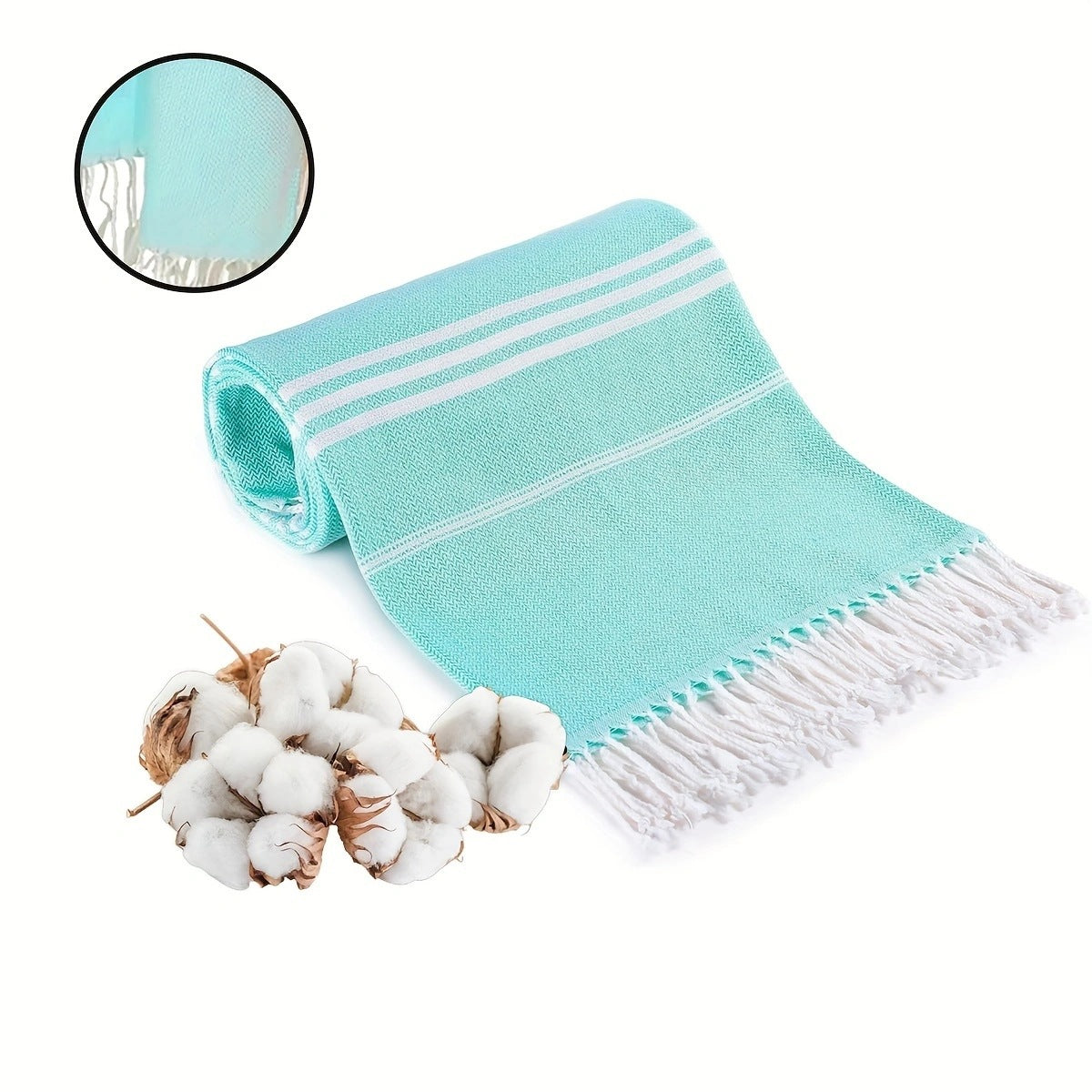 Blue Chic Striped 100% Cotton Beach Towel with Tassels - Extra Large & Absorbent (180x90cm) V888-ELOSUNG38194