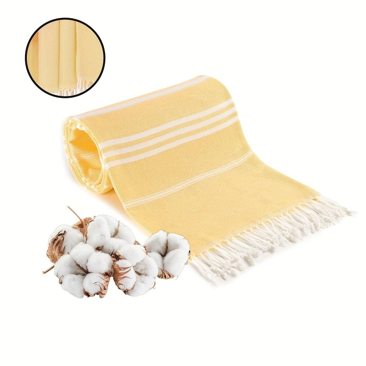 Yellow Chic Striped 100% Cotton Beach Towel with Tassels - Extra Large & Absorbent (180x90cm) V888-ELOSUNG38195
