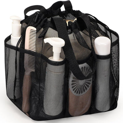 Black Large Multi-Pocket Mesh Beach Tote Bag - Quick-Dry Travel & Gym Organizer with Drawstring Closure V888-ELOSUNG38196
