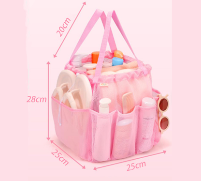 Black Large Multi-Pocket Mesh Beach Tote Bag - Quick-Dry Travel & Gym Organizer with Drawstring Closure V888-ELOSUNG38196
