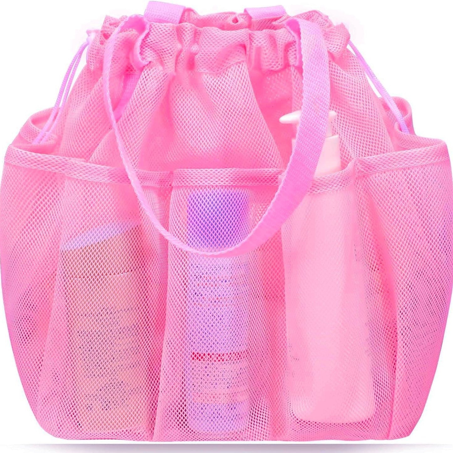 Pink Large Multi-Pocket Mesh Beach Tote Bag - Quick-Dry Travel & Gym Organizer with Drawstring Closure V888-ELOSUNG38197