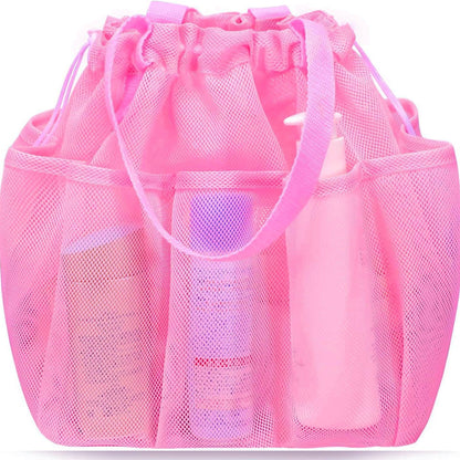 Pink Large Multi-Pocket Mesh Beach Tote Bag - Quick-Dry Travel & Gym Organizer with Drawstring Closure V888-ELOSUNG38197