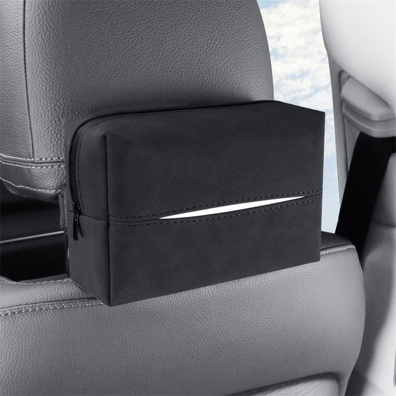 Black 2-Pack Luxury Faux Suede Car Tissue Box - Visor Clip & Strap for Armrest or Seat Back V888-ELOSUNG38206