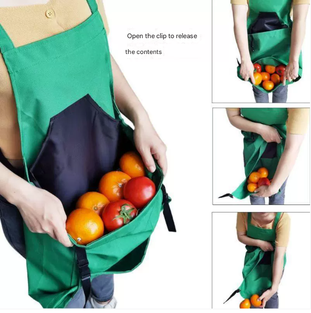 Grey Heavy-Duty Garden Harvesting Apron - Waterproof Fruit Picking Bag with Large Pouch V888-ELOSUNG38213