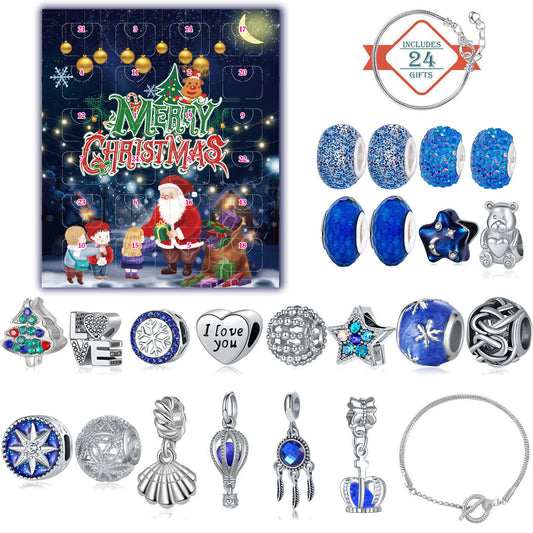 Christmas Advent Calendar DIY Charm Bracelet Kit - 24 Days of Surprise Jewelry (Blue Starry Night Theme) V888-ELOSUNG38220
