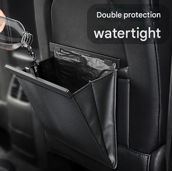 Premium PU Leather Foldable Car Trash Bin - Large Capacity Waterproof Hanging Organizer for Back Seat V888-ELOSUNG38222