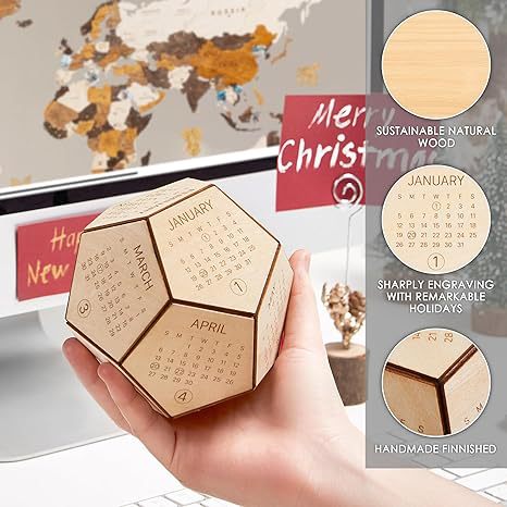 Unique Geometric Wooden Perpetual Desk Calendar - Manual DIY Block Calendar for Home & Office V888-ELOSUNG38226