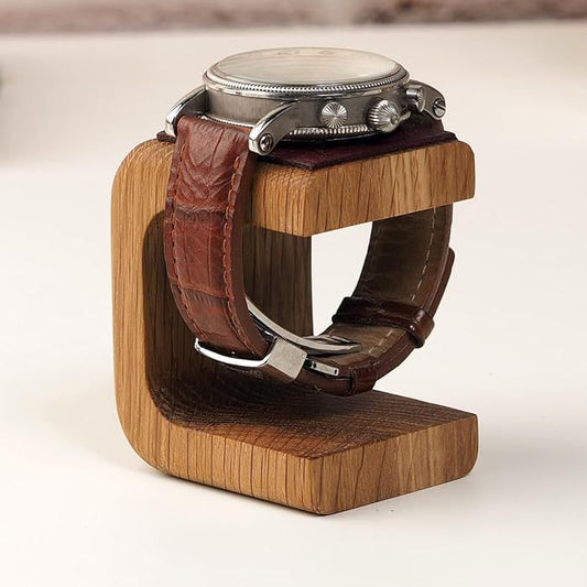 Elegant Handcrafted Wooden Watch Stand with Leather Cushion - Premium Display Holder for Men & Women V888-ELOSUNG38227
