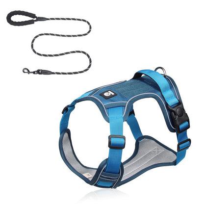 Blue XL Adjustable No-Pull Dog Harness and Leash Set - Reflective & Padded Vest for Medium to Large Dogs V888-ELOSUNG38231