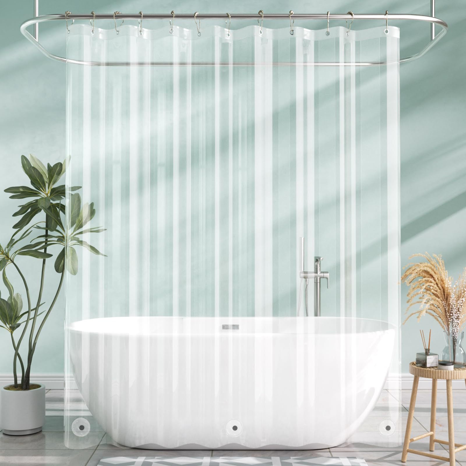 Heavy-Duty Clear PEVA Shower Curtain Liner with 3 Magnets - Waterproof & Easy-Clean Bathroom Liner with Hooks V888-ELOSUNG38232